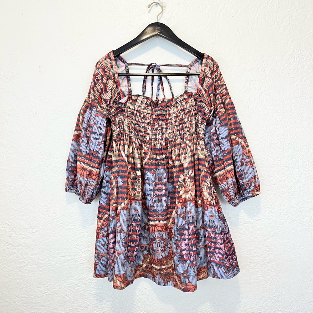 Free People Dress Floral Clara Corduroy Red Blue Medium M Boho - Picture 4 of 8